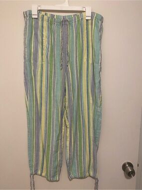 Coldwater Creek 100% Linen Striped Wide Leg Pants Large